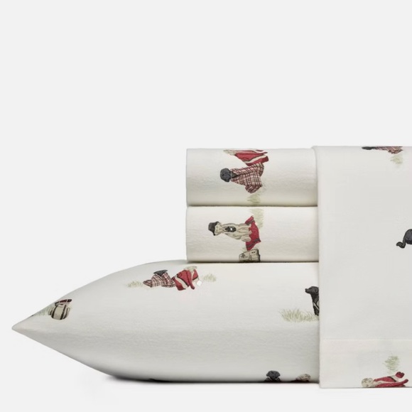 Eddie Bauer FULL Size Bed Patterned Flannel 4pc Sheet Set Golden Retriever Dog